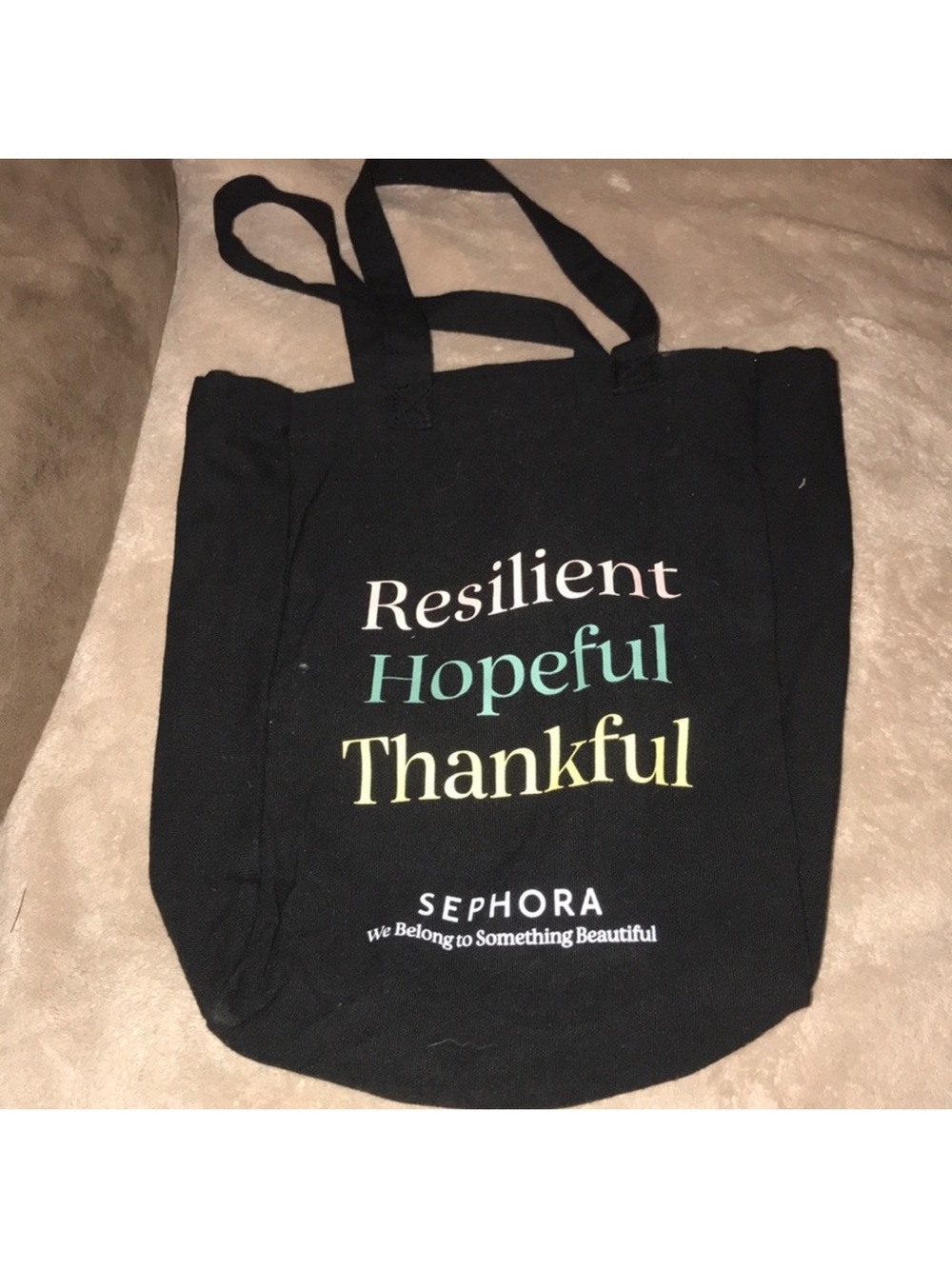 Sephora Black Canvas Tote with Multicolor Inspirational Print
